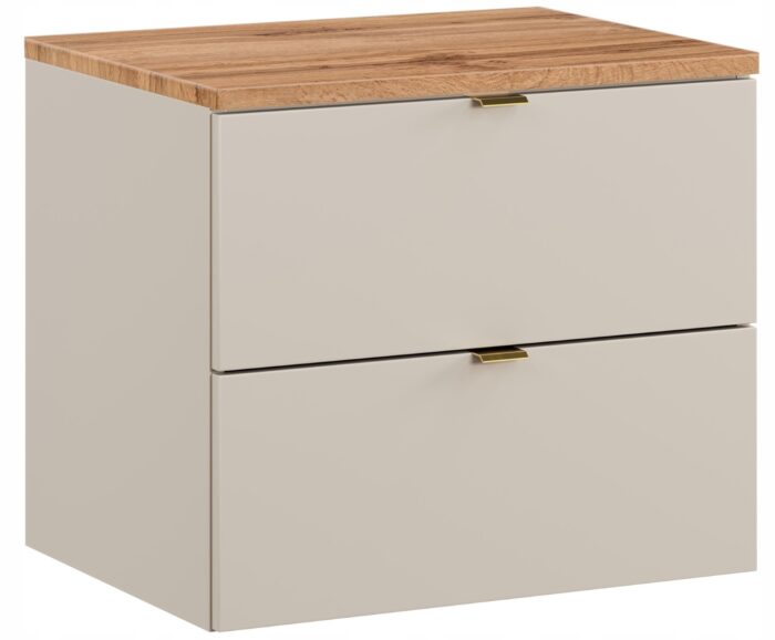 Szafka łazienkowa DALIA kaszmir 60 cm blat dąb wotan gładkie fronty