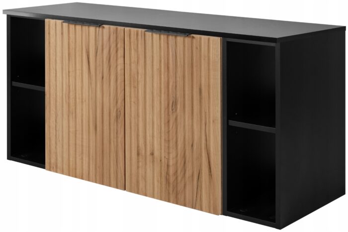 FLOW 120 cm dąb craft Szafka Łazienkowa blat czarny regały ryflowane fronty