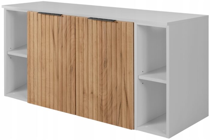 FLOW 120 cm dąb craft Szafka Łazienkowa blat biały regały ryflowane fronty