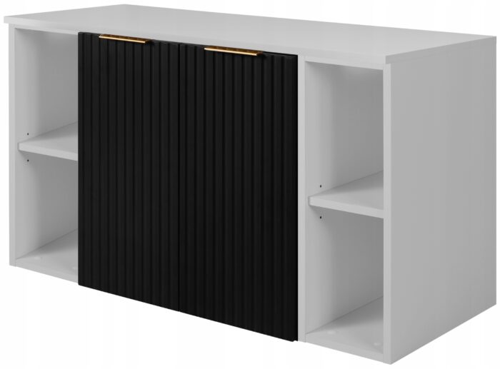 FLOW 100 cm czarna Szafka Łazienkowa blat biały regały drzwi front ryflowany