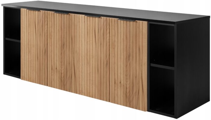 FLOW 160 cm dąb craft szafka łazienkowa blat regał czarny ryflowane fronty