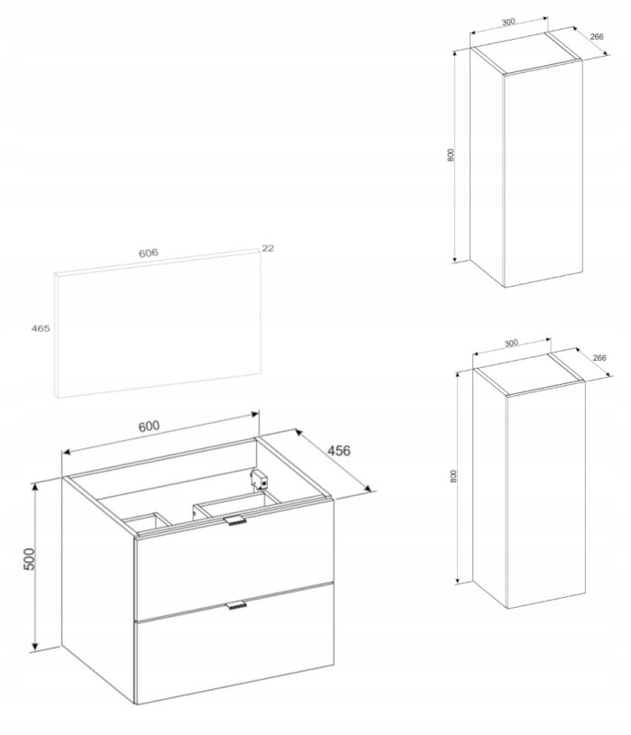 Komplet mebli łazienkowych DALIA kaszmir Szafka 60 cm z blatem + Słupek