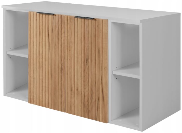 FLOW 100 cm dąb craft Szafka Łazienkowa blat biały regały drzwi front ryflowany