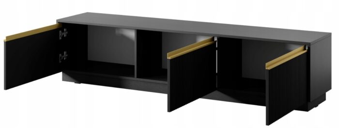 RTV komoda ROYAL 180 cm CZARNA ryflowane fronty