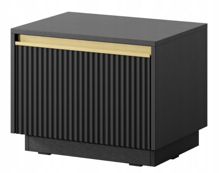 Szafka Nocna ROYAL Stolik CZARNA ryflowane fronty