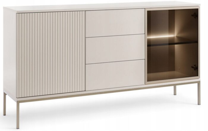 Komoda SENTO 154 cm KASZMIR z szufladami i oświetleniem LED ozdobne lamele