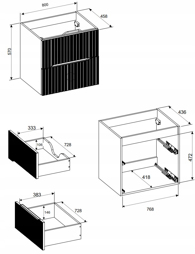 NORDIC 80 cm dąb cremona szafka łazienkowa ryflowane fronty
