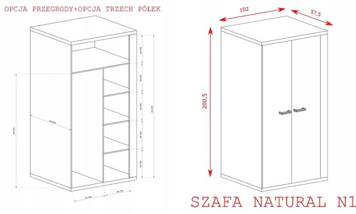 Szafa NATURAL 102 cm dąb Ribbeck pojemna drewnopodobna