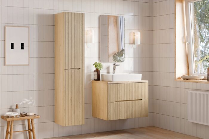 NORDIC 80 cm dąb cremona szafka łazienkowa z blatem ryflowane fronty