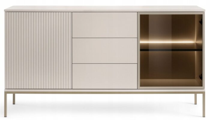 Komoda SENTO 154 cm KASZMIR z szufladami i oświetleniem LED ozdobne lamele