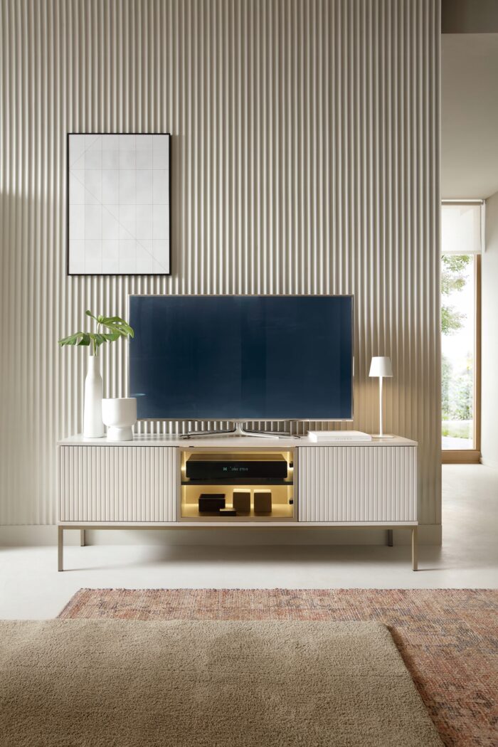 Szafka RTV SENTO 154 cm KASZMIR z oświetleniem LED ozdobne lamele