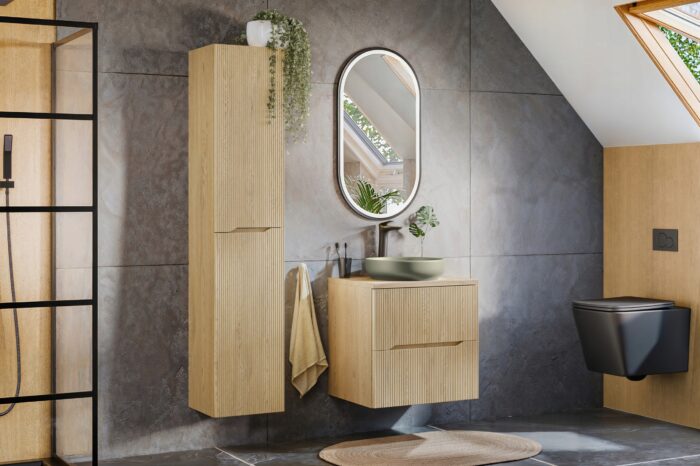NORDIC 60 cm dąb cremona szafka łazienkowa z blatem ryflowane fronty