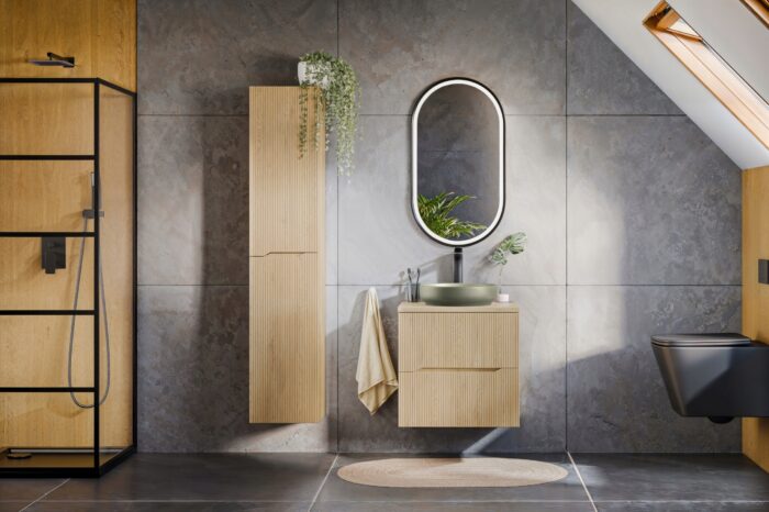 NORDIC 60 cm dąb cremona szafka łazienkowa ryflowane fronty
