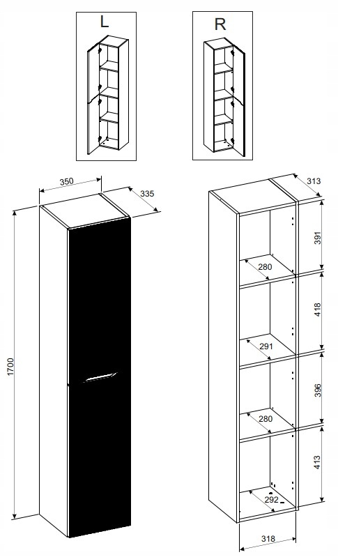 NORDIC Zestaw Łazienkowy Szafka 80 cm z Blatem + Słupek 170 cm