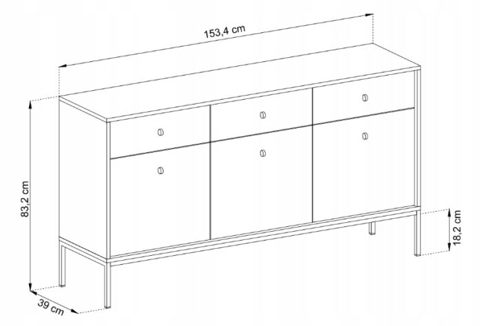 Komoda MONO 153 cm beżowa z czarnymi nóżkami