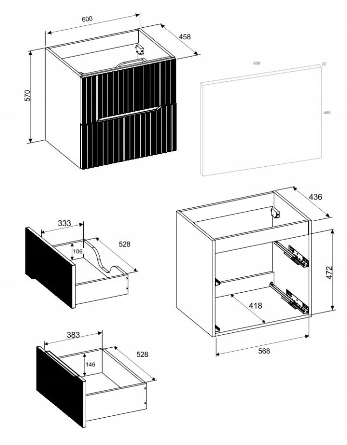 NORDIC 60 cm dąb cremona szafka łazienkowa z blatem ryflowane fronty