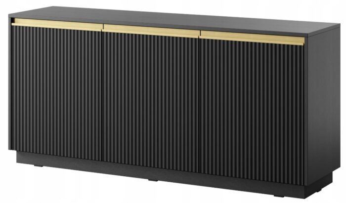 KOMODA ROYAL 154 cm CZARNA ryflowane fronty