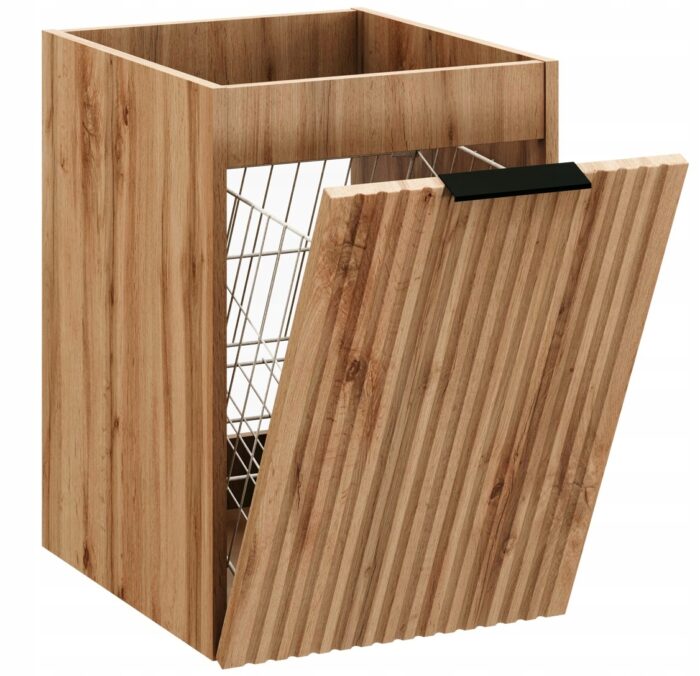 ADEL 40 cm dąb wotan szafka łazienkowa z koszem na pranie ryflowana