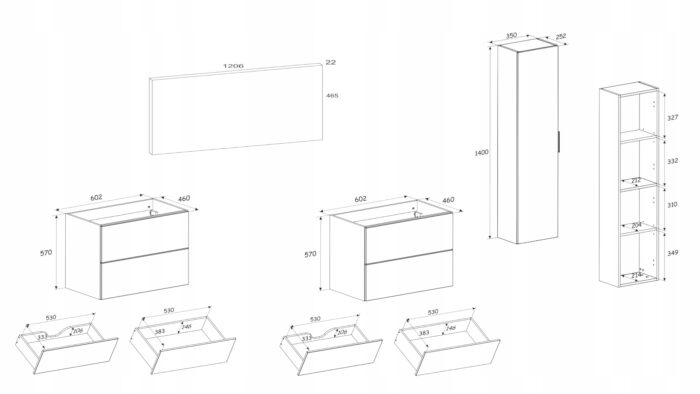 Zestaw łazienkowy wiszący Donna Sand 120 cm + słupek 140 cm beżowy