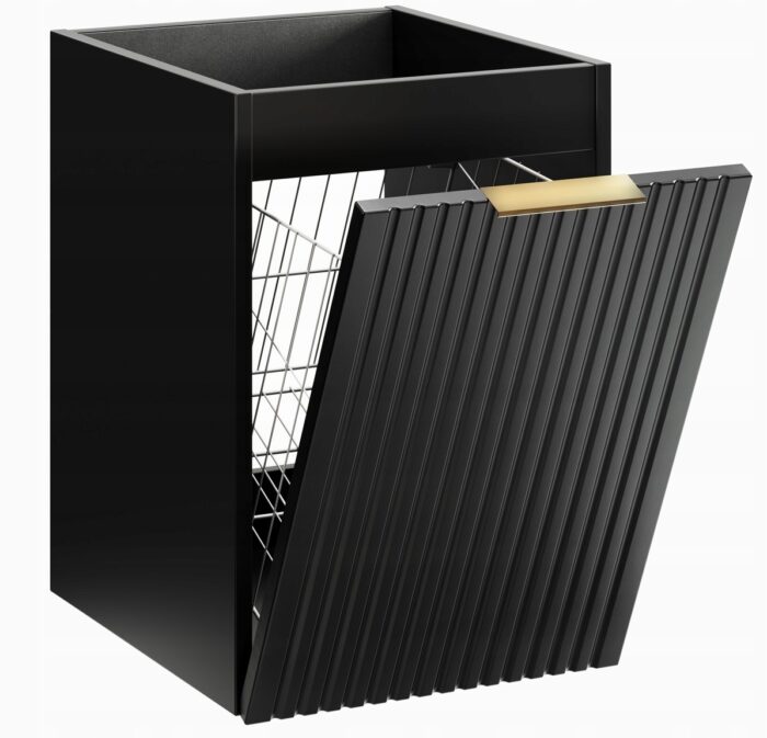 ADEL 40 cm czarna szafka łazienkowa z koszem na pranie ryflowana