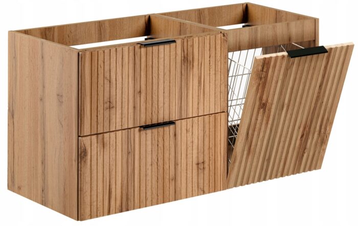 ADEL 100 cm dąb wotan szafka łazienkowa z koszem na pranie 2 szuflady