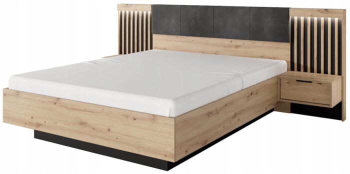 Łóżko TALLY 160 cm Dąb Artisan / Antracyt Lamele Pojemnik Loft