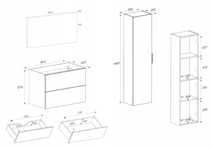 Zestaw łazienkowy wiszący Donna Sand 80 cm + słupek 140 cm beżowy