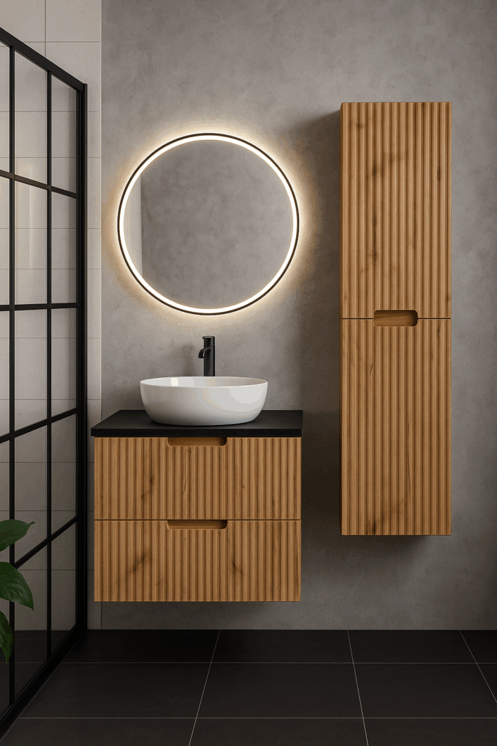 VENA 36 x 136 cm dąb craft słupek łazienkowy ryflowane drzwi wewnątrz półki