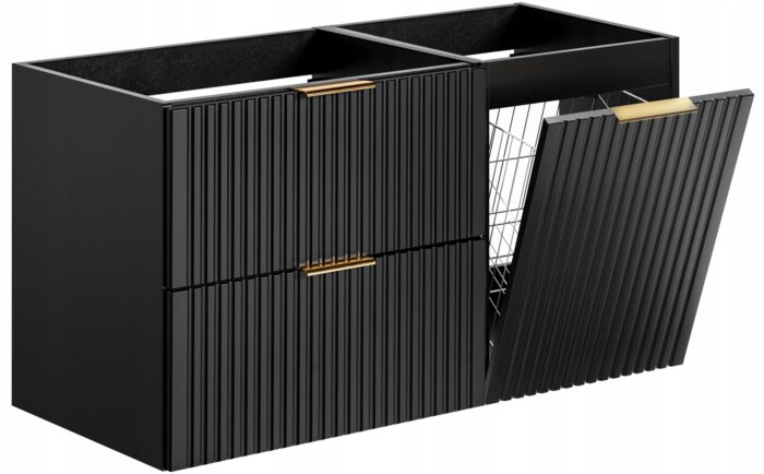 ADEL 100 cm czarna szafka łazienkowa z koszem na pranie 2 szuflady