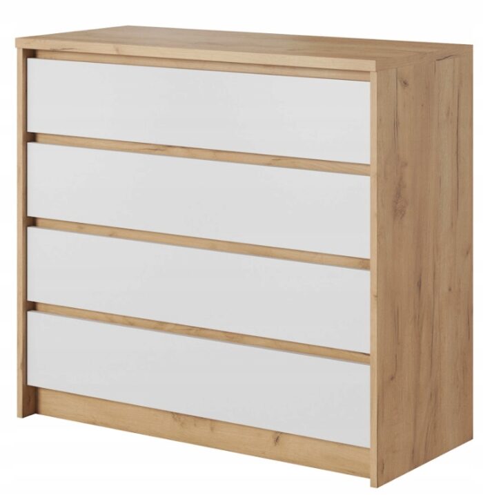 Komoda XELO 93 cm Biała / Dąb Craft Złoty