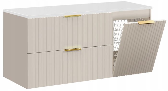 ADEL 120 cm kaszmir szafka łazienkowa z koszem na pranie i blat biały