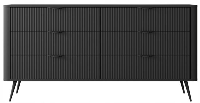 Komoda LANTE 163 cm czarna z frezowanymi frontami glamour