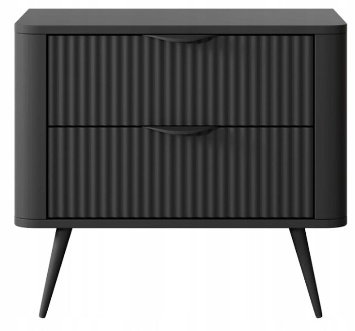 Czarna SZAFKA NOCNA LANTE Frezowany Front Czarne Nóżki Glamour HIT
