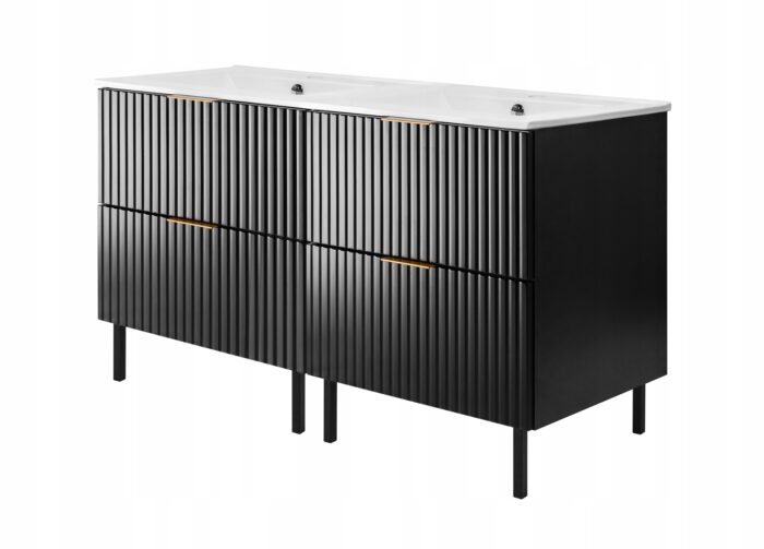 FLOW 120 cm czarna szafka łazienkowa z umywalką ryflowane fronty glamour