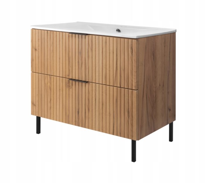 FLOW 80 cm Dąb Craft Szafka Łazienkowa z Umywalką Wpuszczaną i Nóżkami