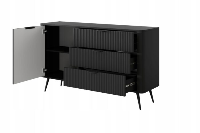 Komoda LANTE 138 cm czarna z frezowanymi frontami D3S glamour