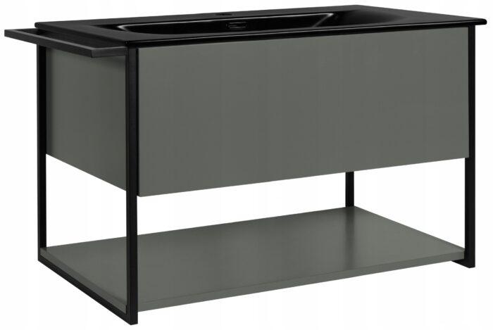 Szafka łazienkowa LOV 80 cm zielona z czarną umywalką wisząca półmat