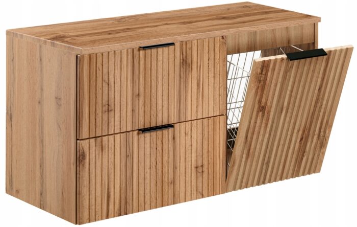 ADEL 100 cm dąb wotan szafka łazienkowa z koszem na pranie i blatem