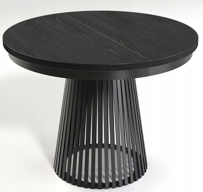 Stół okrągły LAMELLA 100–180 cm czarny z metalową podstawą rozkładany