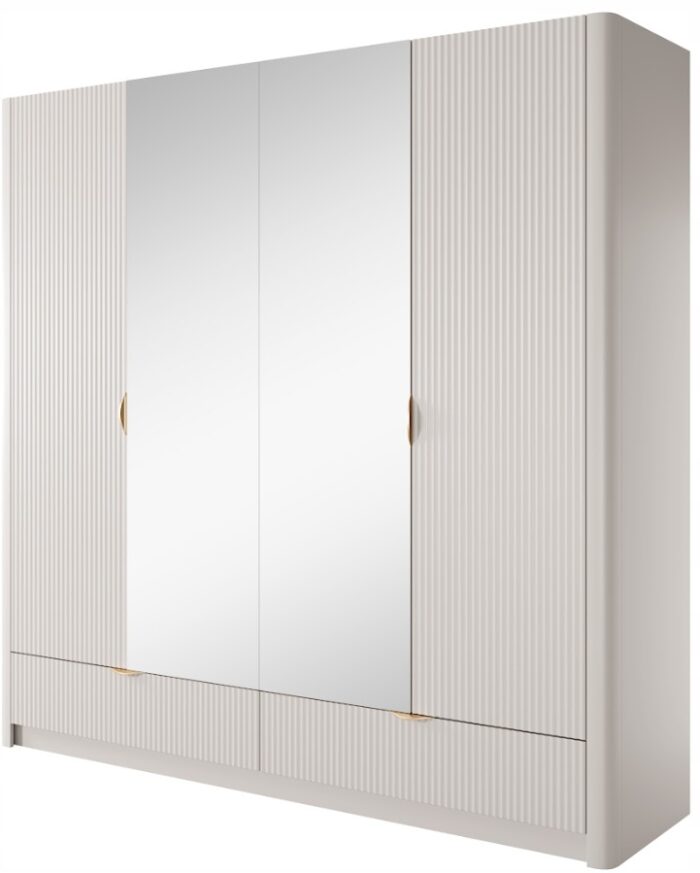 Szafa LANTE 213 cm beżowa z frezowanymi frontami glamour