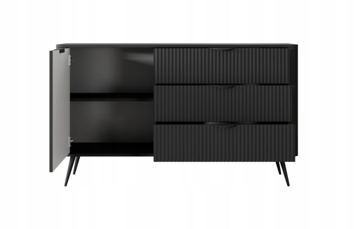 Komoda LANTE 138 cm czarna z frezowanymi frontami D3S glamour