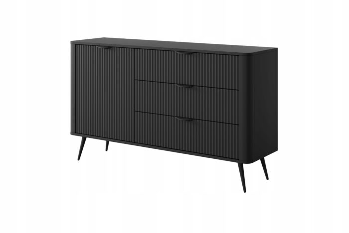 Komoda LANTE 138 cm czarna z frezowanymi frontami D3S glamour