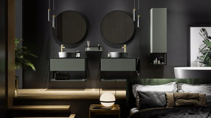 Półka łazienkowa LOV 40 cm zielona lakierowana półmat z metalową ramą loft
