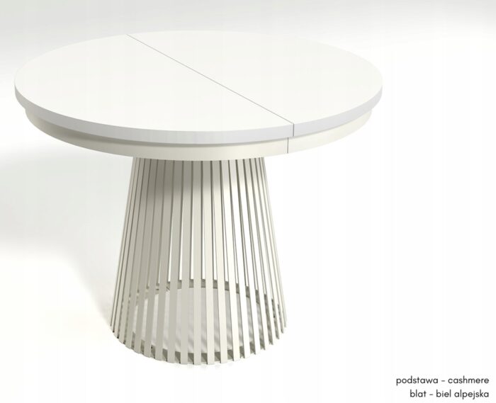 Stół okrągły rozkładany LAMELLA 100-180 cm kaszmir blat biały nowoczesny loft