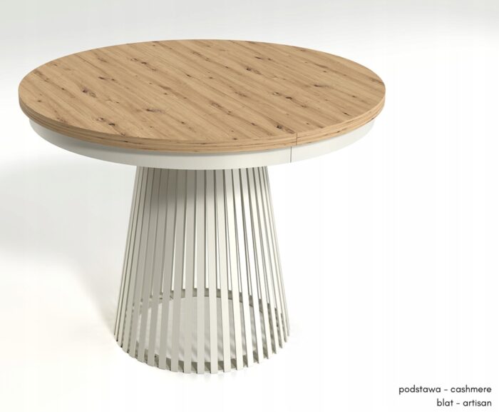 Stół okrągły rozkładany LAMELLA 100-180 cm kaszmir blat artisan nowoczesny loft