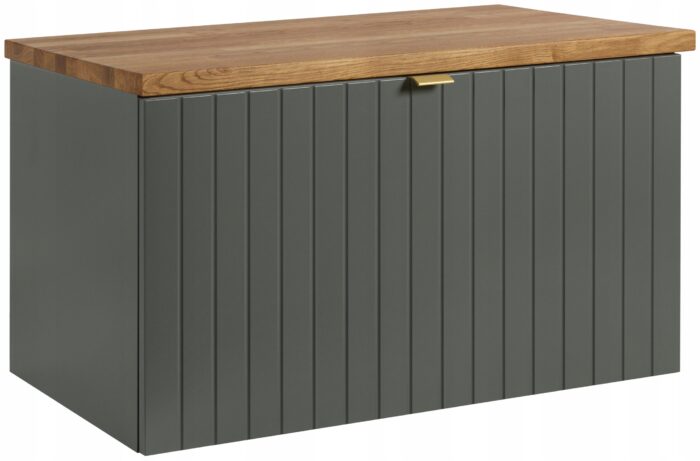 Szafka pod umywalkę HARMO 81 cm zielona lakierowana z blatem drewnianym