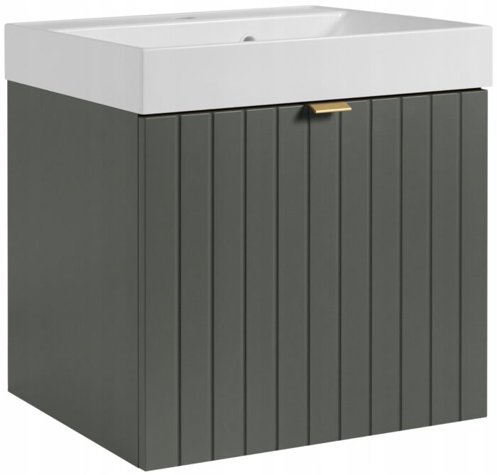 Szafka pod umywalkę HARMO 50 cm zielona lakierowana z białą umywalką