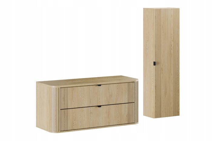 Zestaw łazienkowy Ovalia Cremona 120 cm Dąb Cremona z blatem i słupkiem