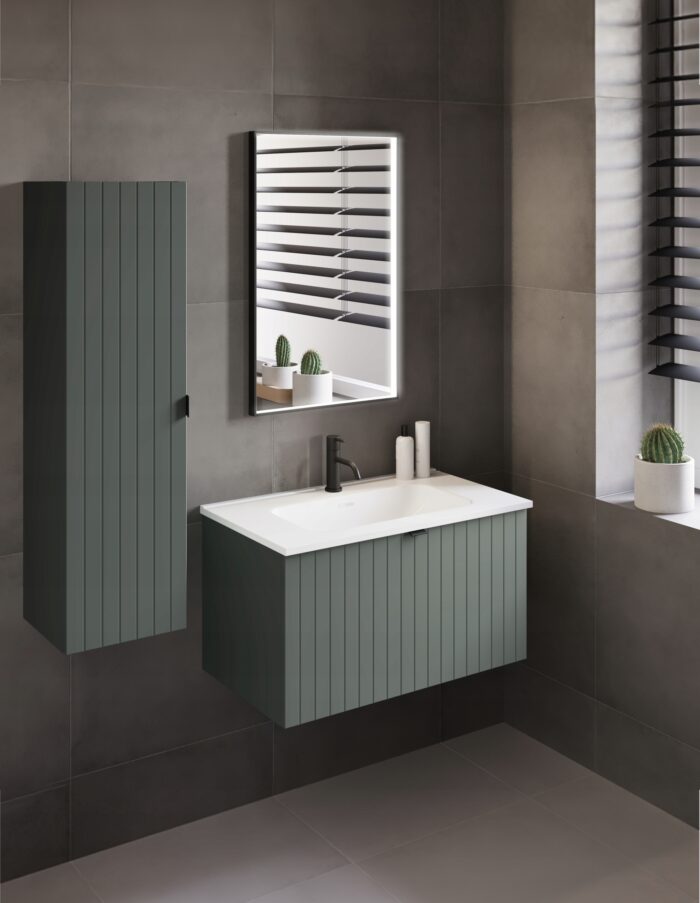 Szafka pod umywalkę HARMO 80 cm zielona lakierowana z ceramiczną umywalką