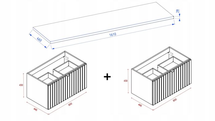 Szafka pod umywalkę HARMO 161 cm zielona lakierowana z blatem drewnianym
